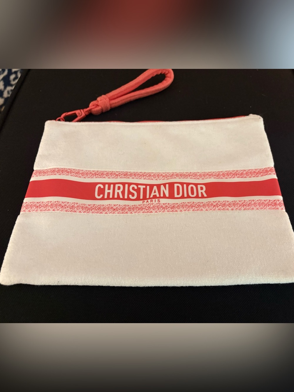 Christian Dior Beauty White and Coral Wristlet Pouch
